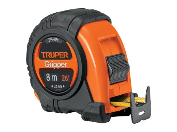 Flexómetro Truper Gripper de 8 metros naranja y negro