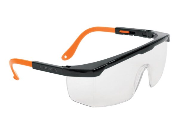 Lentes de seguridad Truper Classic transparentes con patillas naranjas ajustables