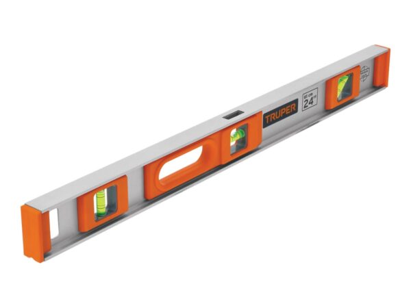 Nivel profesional Truper de 24 pulgadas con cuerpo de aluminio y protecciones naranjas