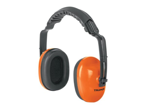 Orejera de protección auditiva Truper ajustable, negra y naranja